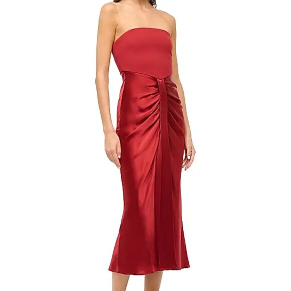 Staud Wayfaring Mix Media Satin Strapless Midi-Dress NWT, Size 8 - Picture 2 of 6